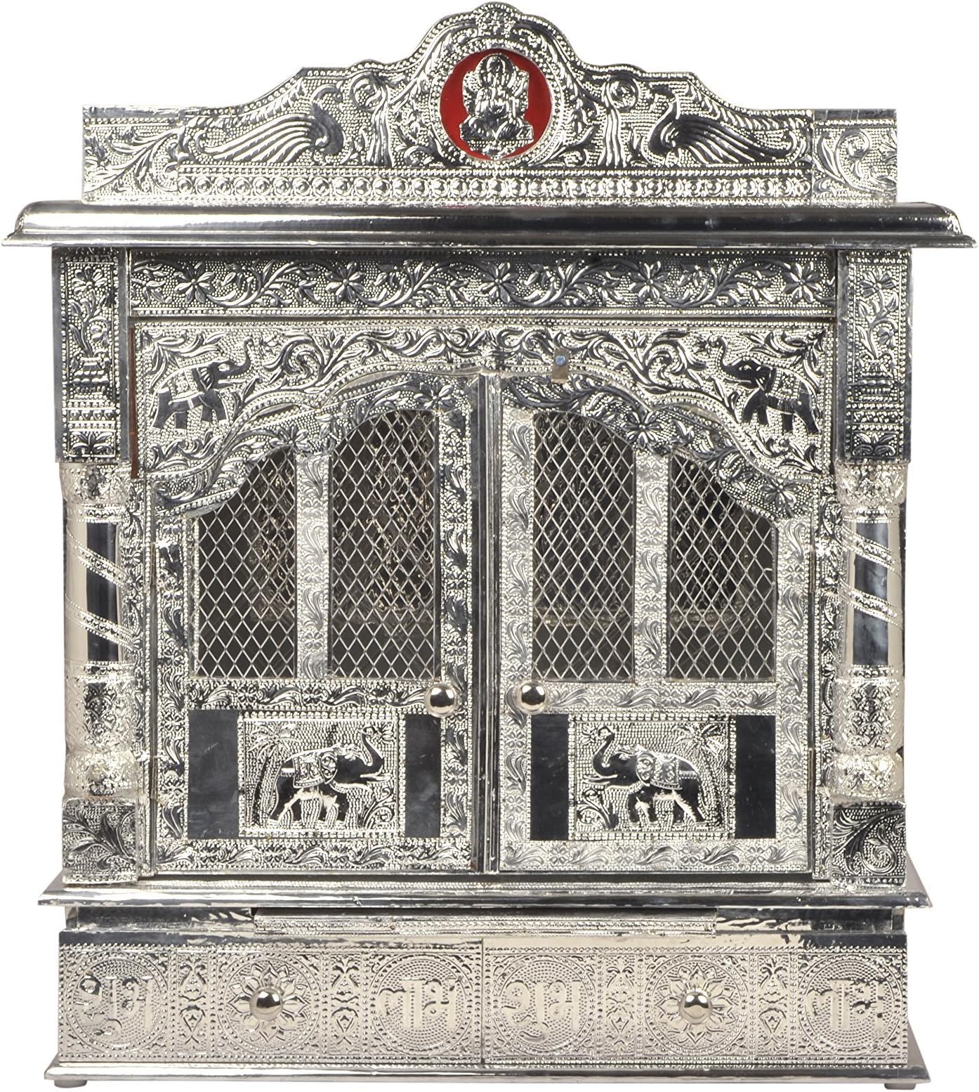 Movie Time Video Pure Silver Mandir with Doors, 22 L X 10 W X 26 H - Hindu Puja Mandir/Temple/Alter (Indian Religious Mini Pooja House)