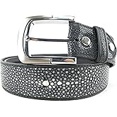 Pelgio Genuine Polished Stingray Shagreen Skin Leather Intrecciato Casual Men's Handmade Belt 46" Long