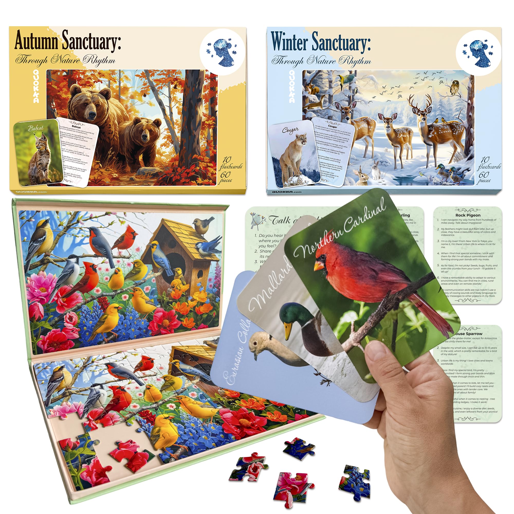 QUOKKA 60 Pieces Dementia Puzzles for Elderly - 3SET Large Piece Activities Products for Seniors - 9 Cards with Facts | 1 Big Card for Discussion - Alzheimers Jigsaw Puzzle Games for Adults