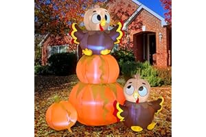 Joiedomi 6 FT Thanksgiving Inflatable Stacking Pumpkin Turkey with Built-in LEDs, Blow Up Inflatables Turkey for Thanksgiving Outdoor Decorations,Halloween Inflatable Turkey for Yard Garden Decoration