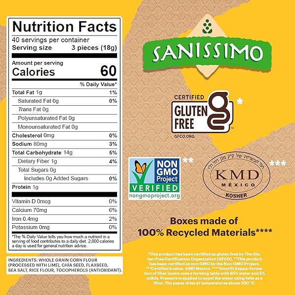 SANISSIMO SALMAS SALTED, 40 PACKS OF 3 CRACKERS, OVEN BAKED CORN CRACKERS, GLUTEN FREE, NON GMO, KOSHER CERTIFIED
