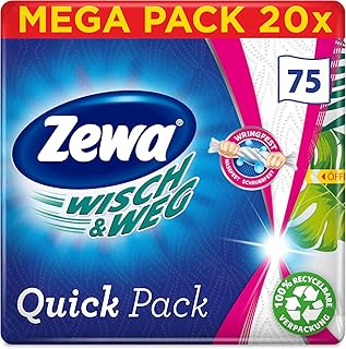 Zewa Wisch&Weg Quick Pack, Küchenrolle als praktische Einzeltücher, Mega Pack mit 20 Packungen (je 75 Tücher)