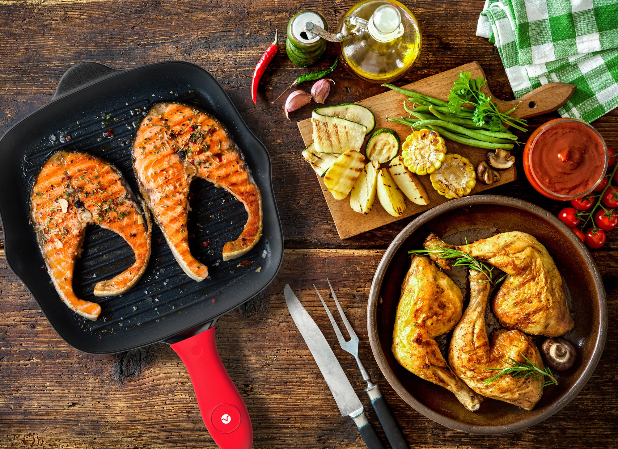 Vremi PreSeasoned Cast Iron Square Grill Pan 11 inch Nonstick Stove