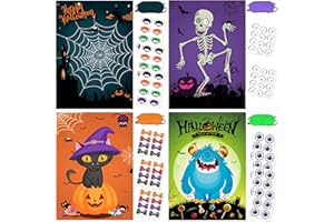 BORAMDO Halloween Party Games Halloween Pin The Game Poster with 96 Stickers and 4 Blindfolds, Halloween Pin The Tail Game for Halloween Party Supplies Favors Classroom Games