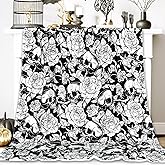 JarThenaAMCS Halloween Blanket Black White Skull Flower Fluffy Throw Blanket Soft Cozy Decorative Bedspread for Halloween Home Bed Sofa Couch Chair, 50 x 60 Inch