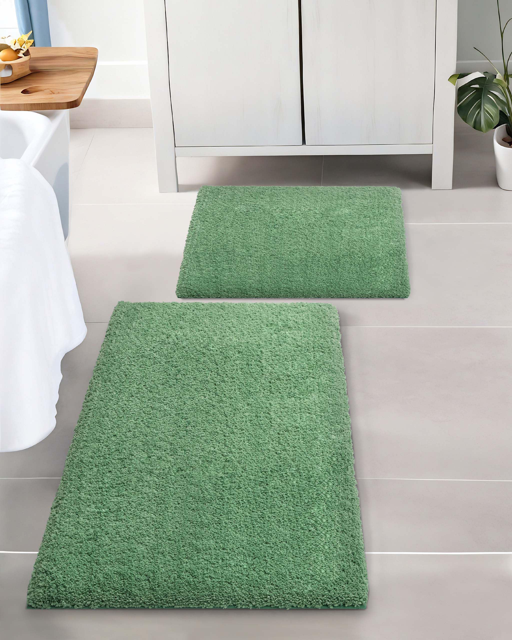 Photo 1 of ILANGO 2 Piece Bathroom Rugs Bath Mat Set, Dries Quickly,Non Slip Fluffy Shaggy Bath Washable Mats Set for Bathroom,Tub(Green, 17" x 24" + 24" x 36")