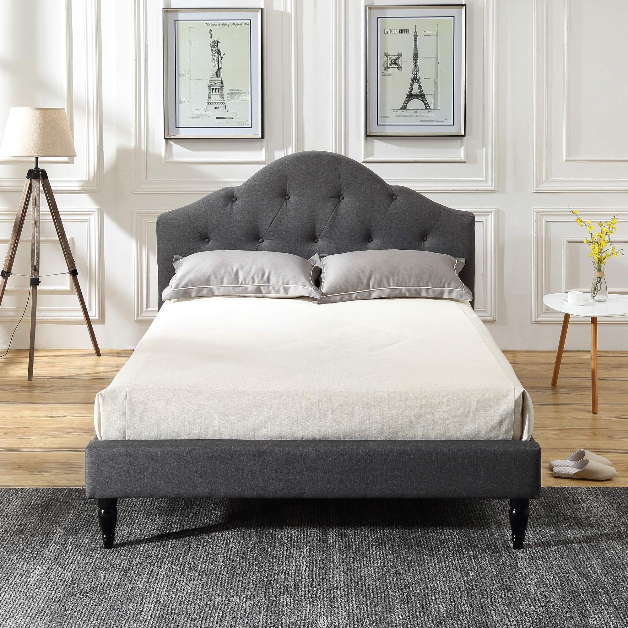 Classic Brands Winterhaven Upholstered Platform Bed | Headboard and Metal Frame with Wood Slat Support, King, Grey