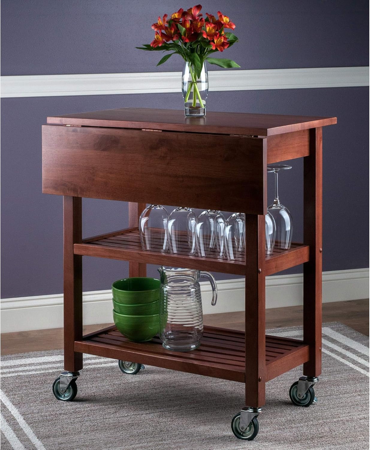 Amazon Com Expandable Wooden Kitchen Cart Collapsible Utility