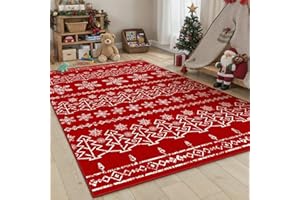 PureCozy Christmas Area Rug 3x5 Red Washable Office Carpet Xmas Snowflake Holiday Decor Entryway Non Slip Soft Low Pile Small Carpet Indoor Throw Rug Kitchen Living Room Bedroom Entrance Dining Room