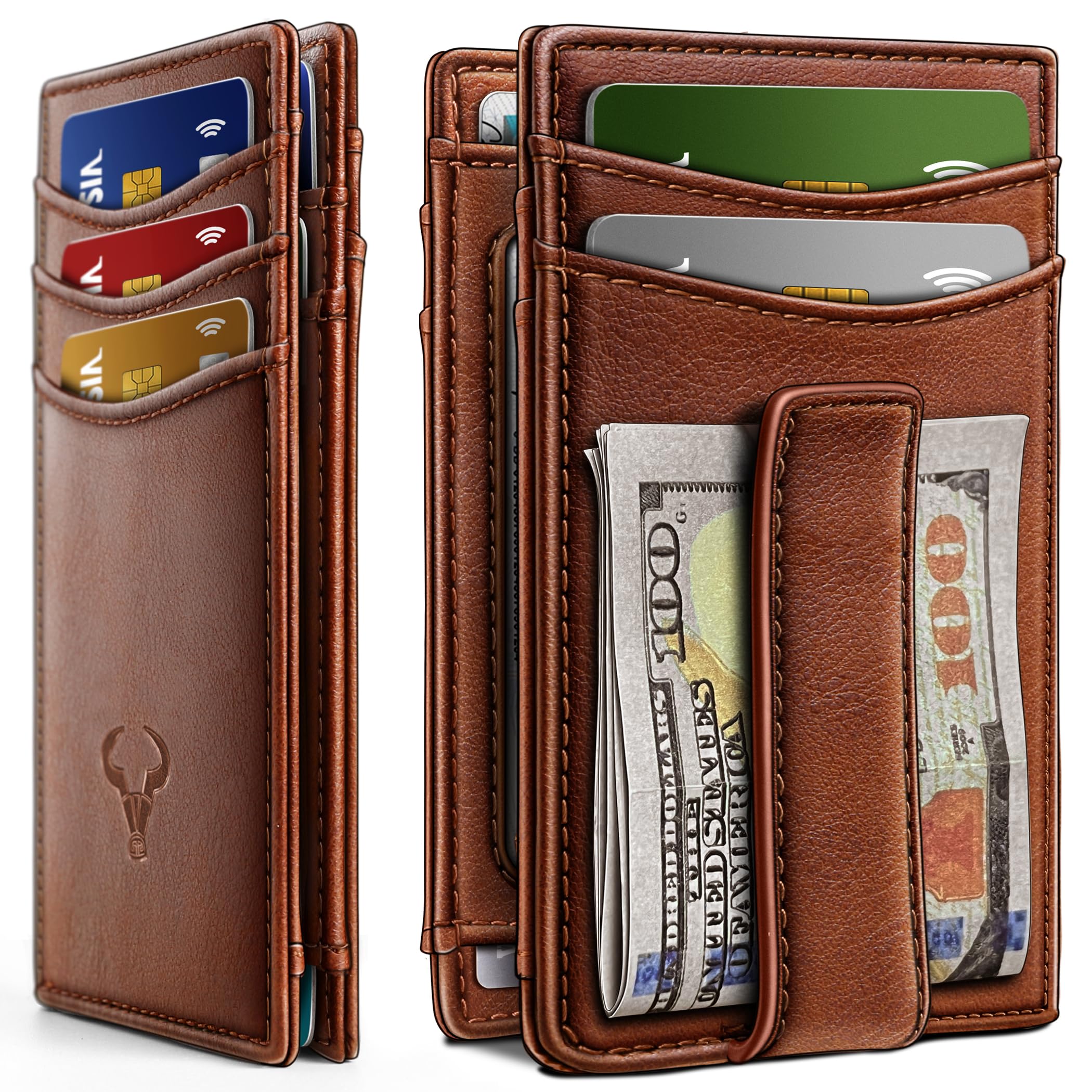 Photo 1 of BULLIANT Magnetic Closure Slim Wallet-Genuine Leather Front Pocket Wallet for Men,RFID Blocking,Holds 12 Cards and Money Clip