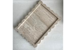 SAIDKOCC Natural Scalloped Marble Tray, 10.7"x7.87", Rectangle for Bathroom & Kitchen, Decorative for Dresser (Beige Travertine)