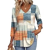 3/4 Length Sleeve Womens Tops 2025 Blouses for Women Dressy Casual Fashion Clothing V Neck Babydoll Tops Fall Outfits