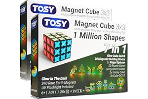 TOSY Magnet Cube 3x3 - 30 Blocks, 240 Magnets, Multipurpose: Creative Building Blocks, Transformable Fidget Spinner, Puzzle/Infinity Cube, Christmas Stocking Stuffers, Glowing STEM Toy, 2-Pack