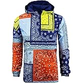 SCREENSHOTBRAND-S51011 Hip-Hop Hooded Water Resistant Windbreaker - Outdoor Lightweight Bandana Pullover Jacket-Navy-Small
