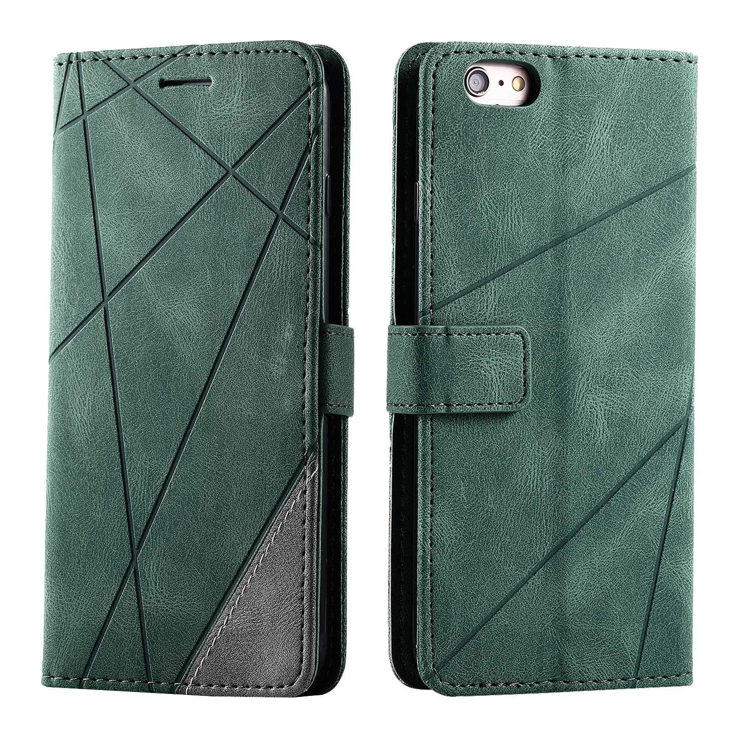 SONWO Case for iPhone 6S Plus/iPhone 6 Plus Case, Premium Leather Flip Wallet Case Magnetic Closure Card Slots Kickstand Phone Case for iPhone 6S Plus/iPhone 6 Plus, Green