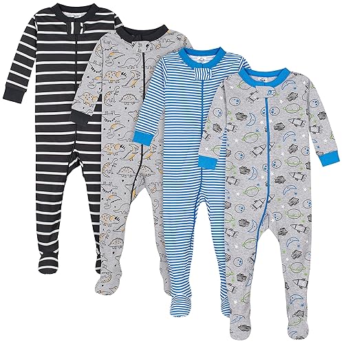 Gerber Baby Boys' 4-Pack Footed Pajamas, Dinosaurs Space Grey, 2T