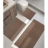 YIHOUSE Bathroom Rugs Sets 3 Pieces, Coffee Ultra Thin Bath Mats Fit Under Door, Absorbent Quickly Dry Rubber Backing Braided Bath Mat Set, Non Slip Washable Bath Rugs Mat for Bathroom Floor, Coffee