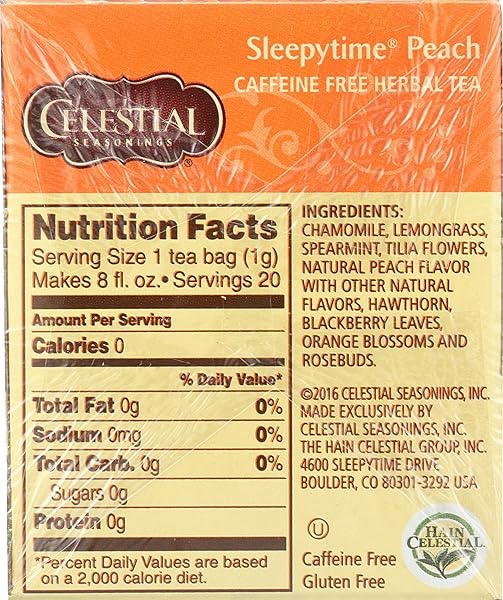 CELESTIAL SEASONINGS HERBAL TEA, SLEEPYTIME PEACH, 20 CT