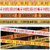 Halloween Caution Tape Decorations, 100ftx3in 4 Kinds WARNING Caution Tapes | Red Yellow Scary Fright Tapes, Haunted House, Warning Do Not Enter Tape, Yard Window Porch Trunk or Treat Party Decor