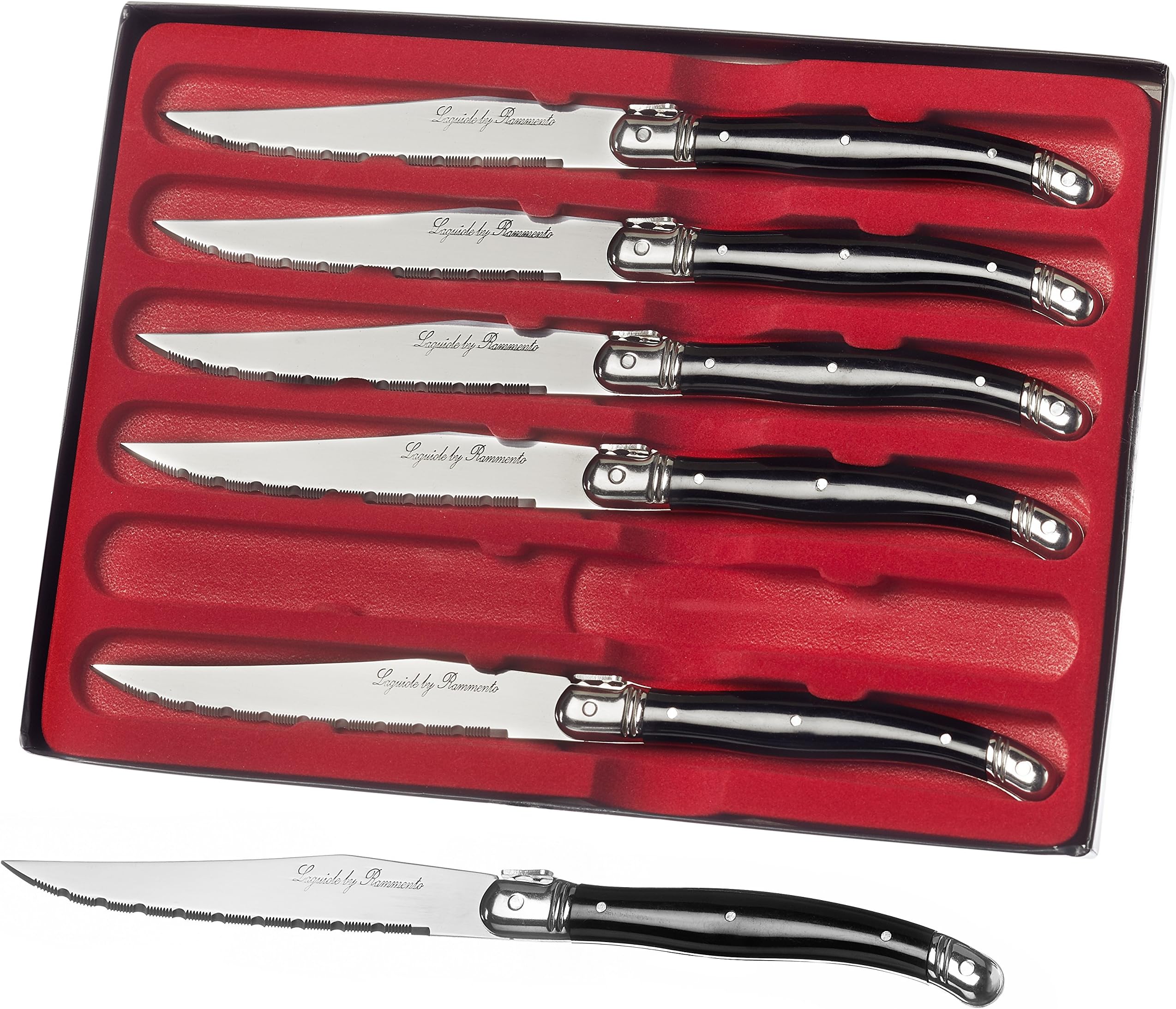 Set of 6 Laguiole Steak Knives With Black Handles