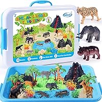 Billeeit Animal Sensory Bin Sand Toy, Play Sand Kit w/lid and 2.2lbs Magic Sand, Molds, Tools, Map Set 35pcs Total, Fun Gift 