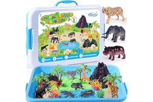 Billeeit Animal Sensory Bin Sand Toy, Play Sand Kit w/lid and 2.2lbs Moldable Sensory Sand, Molds, Tools, Map Set 35pcs Total, Fun Gift for Kids 3+