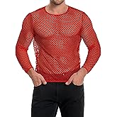 Men's Mesh Fishnet Top Long Sleeve Sheer See Through T Shirt Fitted Muscle Blouse Clubwear
