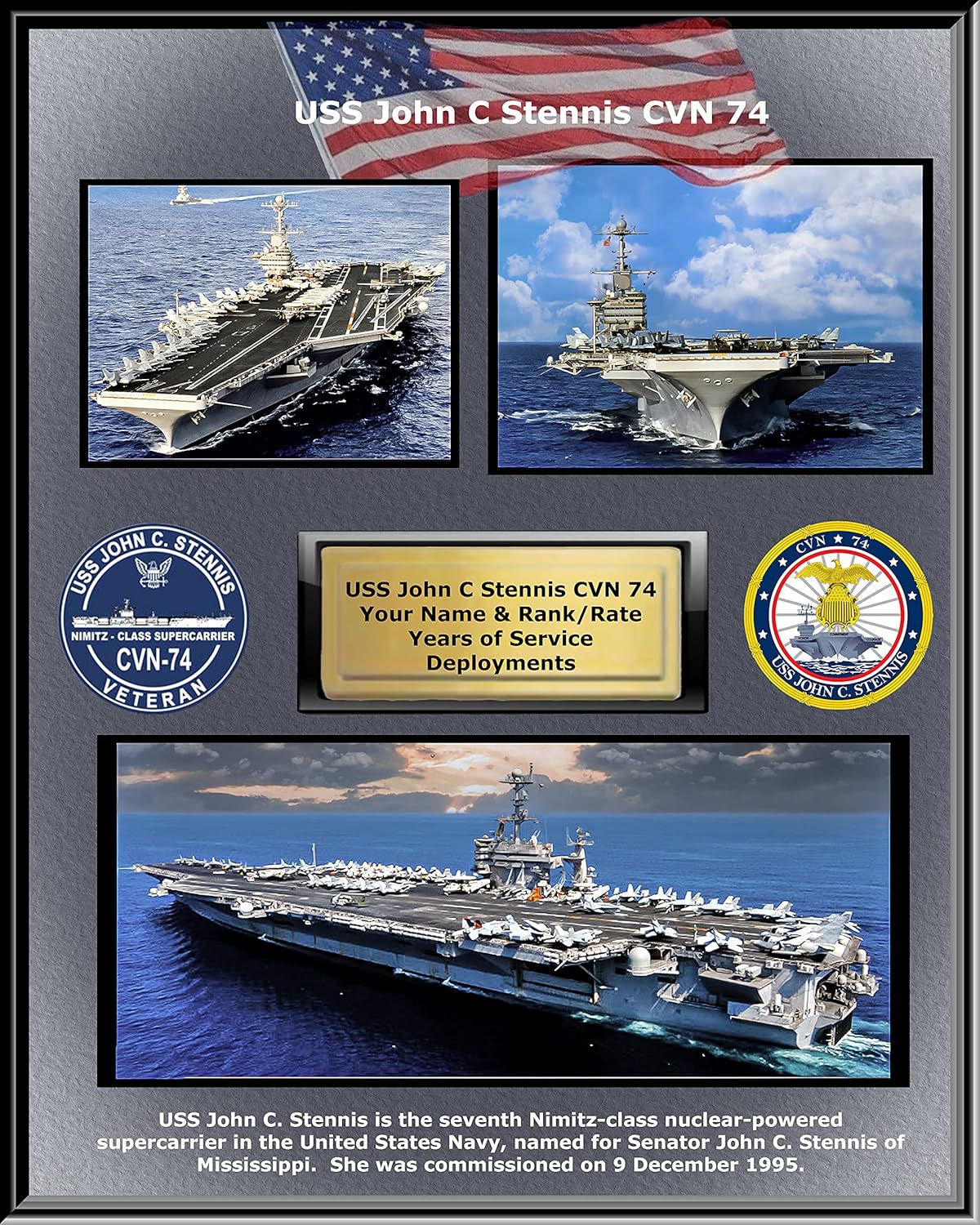 Photographs - USS John C Stennis CVN 74 Custom Personalized Photo. US Navy Ships, Aircraft Carrier.