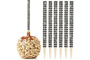 MGWOTH 32 PCS Bling Candy Apple Bamboo Sticks, Caramel Apple Wooden Pointed Skewers with Rhinestones Diamond Mesh Wrap, Fruit Treats Pop Dec Bar for Dessert Table Tea Party Birthday Wedding Halloween (Black)