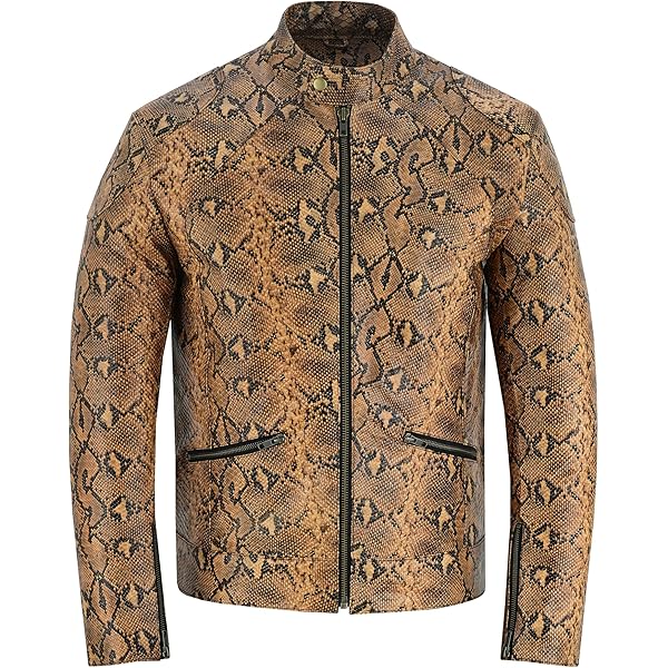Litswear Men's Python Print Leather Jacket - Soft Sheepskin Python