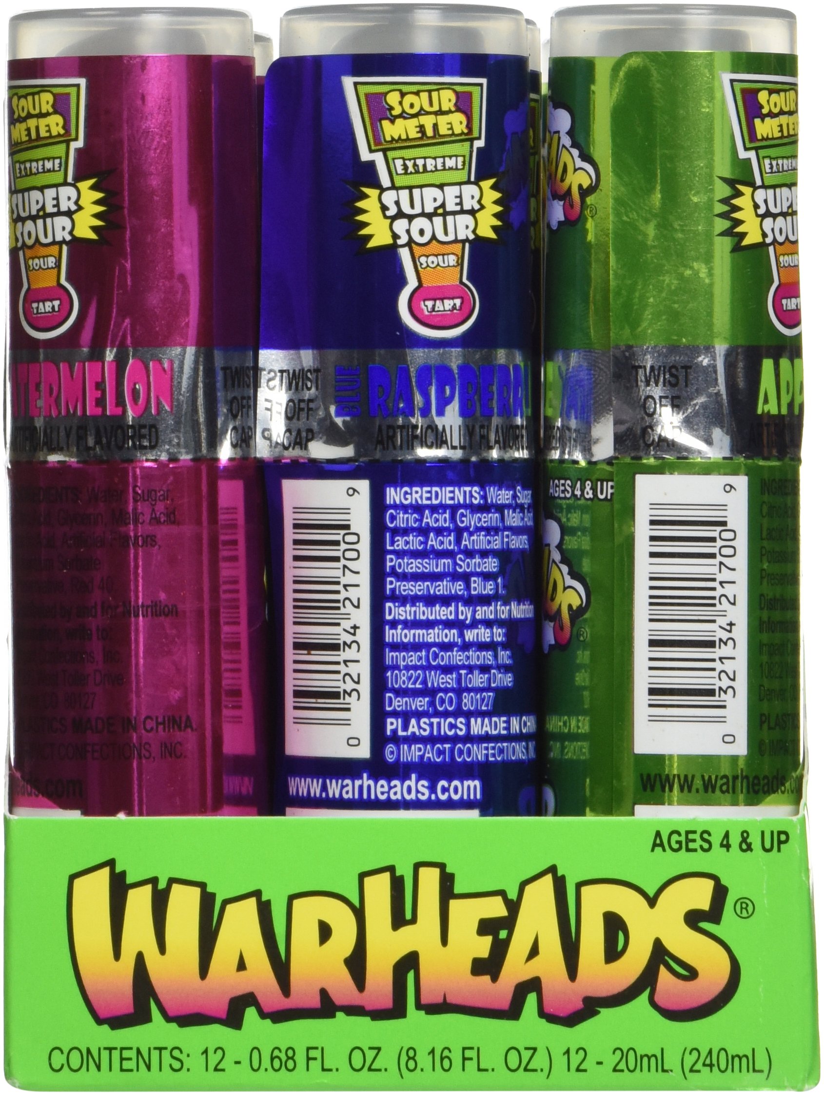 Warheads Super Sour Spray Candy Watermelon Cherry Green Apple Blue