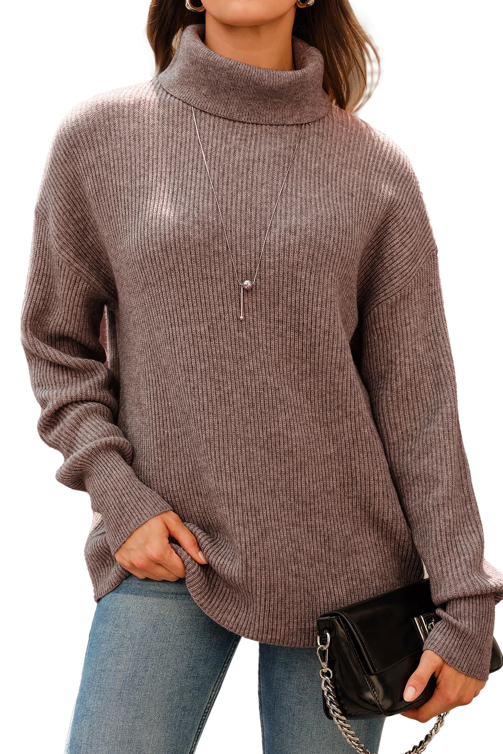 Arach&Cloz Women 2025 Wool Blend Fall Oversized Sweaters Winter Clothes Fashion Turtleneck Pullover Long Sleeve Shirts Ribbed Cashmere Tops Dressy Cozy Business Casual Trendy Outfits Khaki L