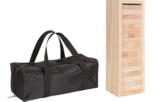 Trademark Innovations 54 Piece 12" Wooden Stacking Puzzle Game with Wood Box & Carry Case, Tan