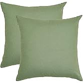RELY+ Cotton Throw Pillow Covers 16x16 Inch Set of 2 Sage Green Decorative Zippered Cases for Couch Bedroom Sofa Living Room Decoration Gifts Outdoor & Indoor Square Pillow Cases