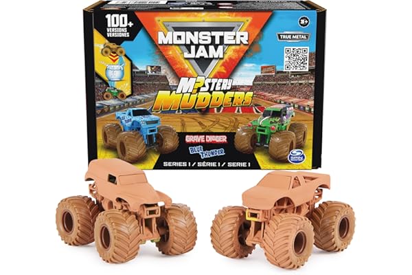 Monster Jam, Mystery Mudders 2-Pack Monster Trucks, Official 1:64 Die-Cast Vehicles, Wash to Reveal (Styles Will Vary), Kids 