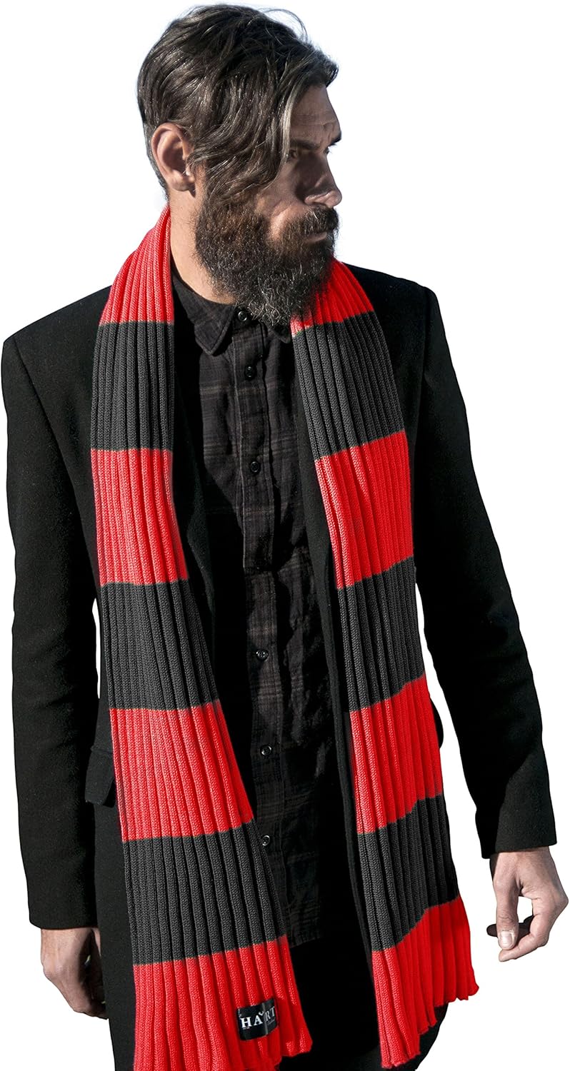 Hart Mens Cotton Scarf in TwoTone Black and Red Stripe Soft Cotton