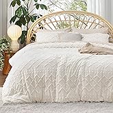 Bedsure Twin Comforter Set - Ivory Comforter, Boho Tufted Shabby Chic Bedding for Kids, 2 Pieces Vintage Farmhouse Bed Set for All Seasons, Fluffy Soft Bedding with 1 Pillow Sham