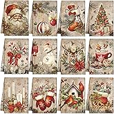 VitalCozy 12 Pcs Christmas Kitchen Towels and Dishcloths Retro Christmas Tree Reindeer Santa Claus Cardinal Snowman Hand Tea Towels Decor for Xmas Home Housewarming Gift Supplies, 14.2 x 21.3 Inch