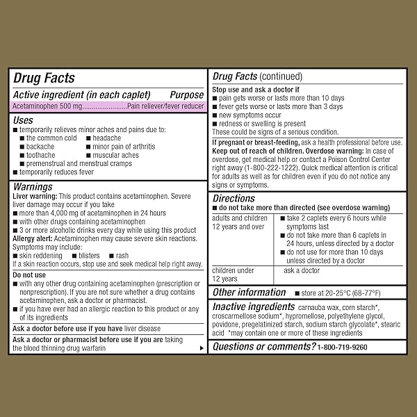 GOODSENSE EXTRA STRENGTH ACETAMINOPHEN CAPLETS 500 MG, PAIN RELIEVER AND FEVER REDUCER, EASY OPEN CAP, 100 COUNT