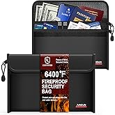 JUNDUN 6400℉ Fireproof Money Bag,8.6”x 5.9” Dual Zippers Fireproof Money Bag for Cash,12 Layer Heat Insulated Small Fireproof Envelope Pouch for Money,Cash,Card and Passport,Pack of 2
