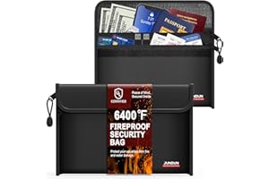 JUNDUN 6400℉ Fireproof Money Bag,8.6”x 5.9” Dual Zippers Fireproof Money Bag for Cash,12 Layer Heat Insulated Small Fireproof Envelope Pouch for Documents,Cash,Card and Passport,Pack of 2