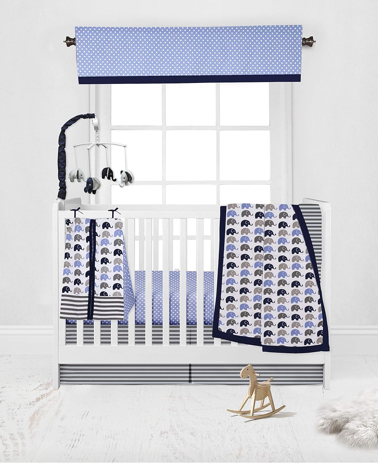 Bacati - Elephants Blue/Grey 10 Pc Boys Crib Baby Bedding Set Including Bumper Pad 100 Percent Cotton. : Baby