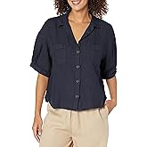Velvet by Graham & Spencer Womens Maria Woven Linen Camp ShirtButton Down Shirt