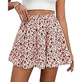 BTFBM Summer Skirts for Women 2026 Floral High Waist Shorts Underneath Boho Tiered Flowy Tennis Skorts Casual Mini Skirt