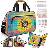 Bible Case for Women,Large Bible Cover,Bible Carrier,Bible Bag for Women Organizer,Sunflower Hummingbird Bible Holder,God Says You Are,Bible Study Supplie Kit With Highlighters,Tabs,Pen,Christian Gift