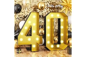 PAEYEQ 4FT Light Up Numbers 40, Black Gold Large Light Up Numbers 40 Marquee Frame Marquee Mosaic Numbers for 40th Birthday, Giant Light Up Number DIY Frame Pre-Cut Foam Board Kit for Graduation Anniversary