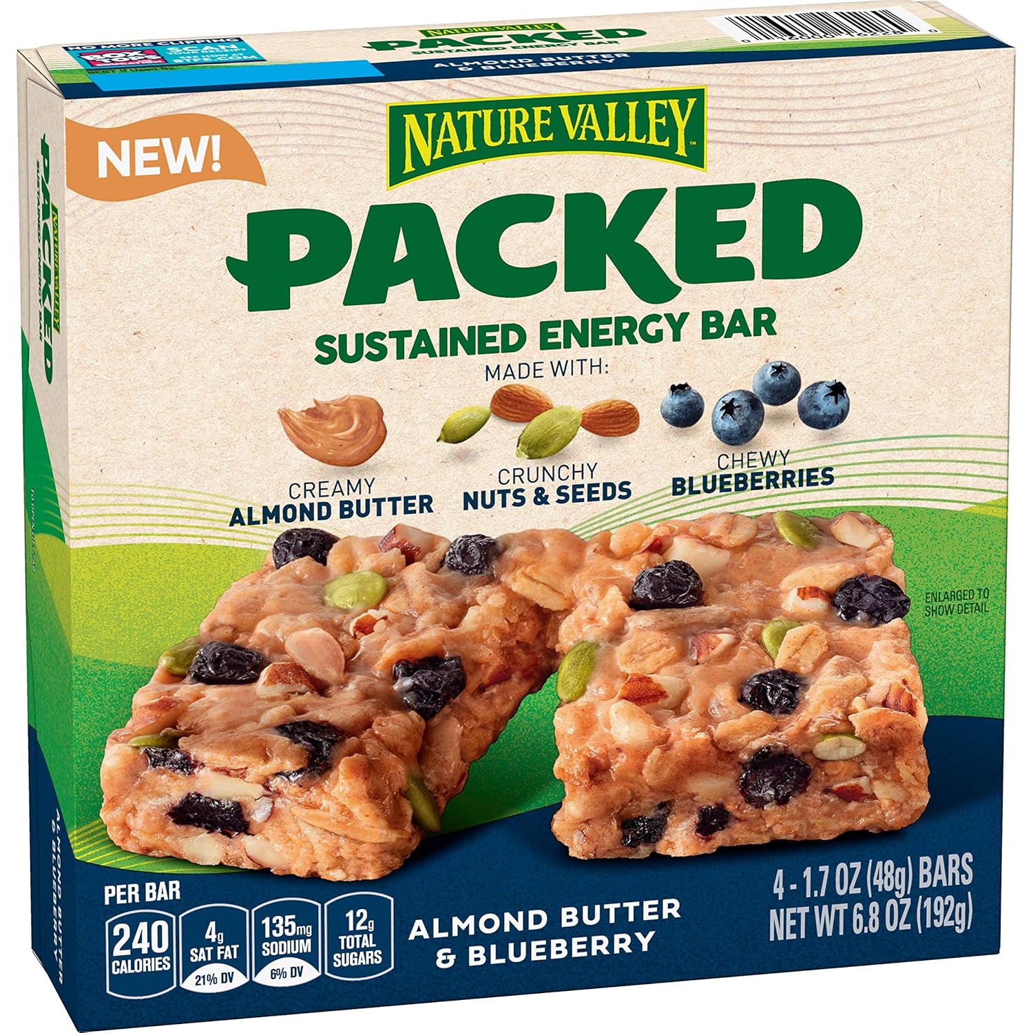 Nature Valley Packed Sustained Energy Bar Almond Butter & Blueberry, 4 Count