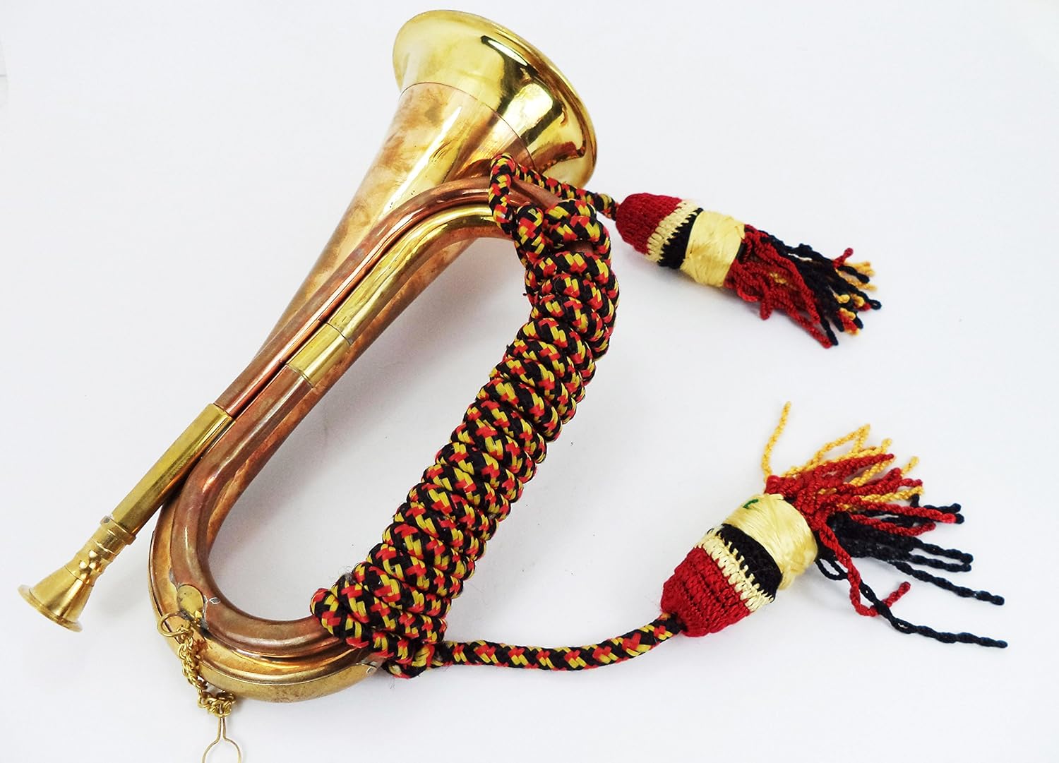Boy Scout Brass and Copper Blowing Bugle Attack War Command Signal Horn 10.6" Inch with Beautiful Colourful Rope Binding: Musical Instruments