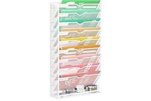 Lavatino 10-Tier Hanging File Organizer, Wall Mount File Holder for Mails Folders Papers Magazine Organization, Vertical Document Organizer for Office Home White