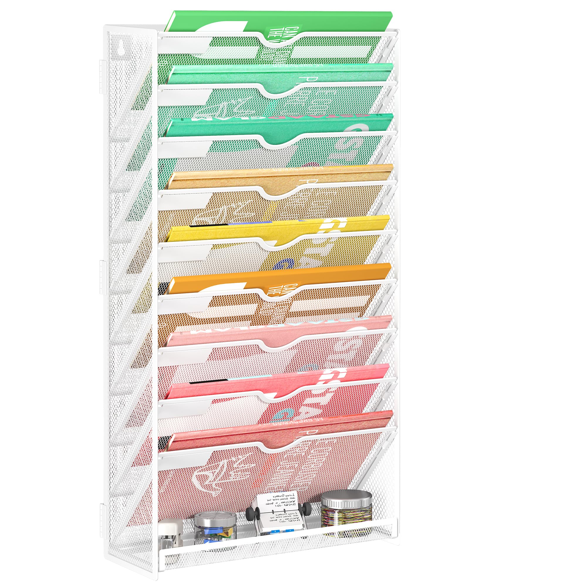 Photo 1 of Lavatino 10-Tier Hanging File Organizer, Wall Mount File Holder for Mails Folders Papers Magazine Organization, Vertical Document Organizer for Office Home White